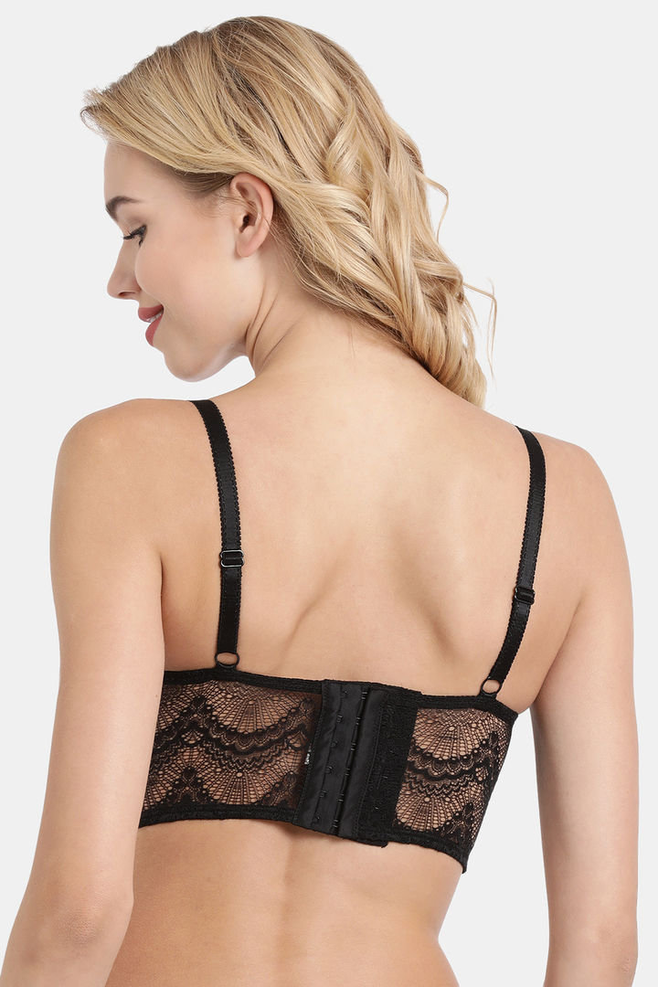 Enamor Padded Plunge Wired Laminated Cups Push Up Longline Lace Bra