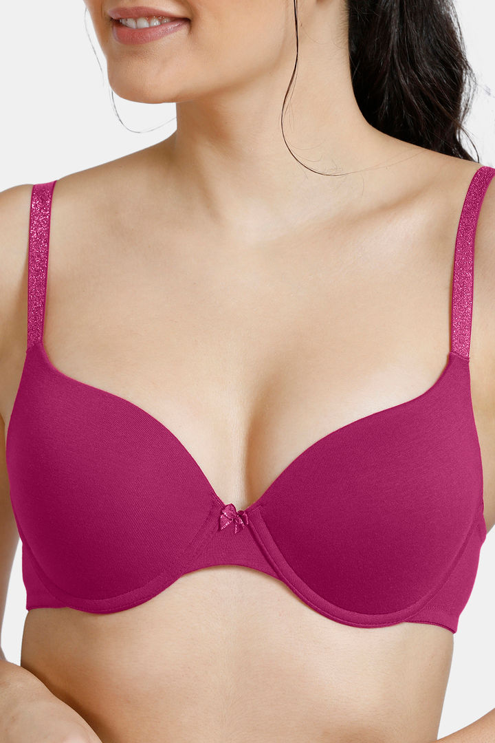 Zivame Glitter Straps Push Up Wired Medium Coverage T Shirt Bra