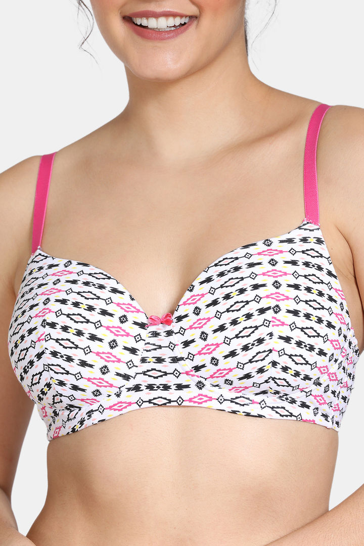Zivame Whimsical Print Padded Wirefree 3 4Th Coverage T Shirt Bra