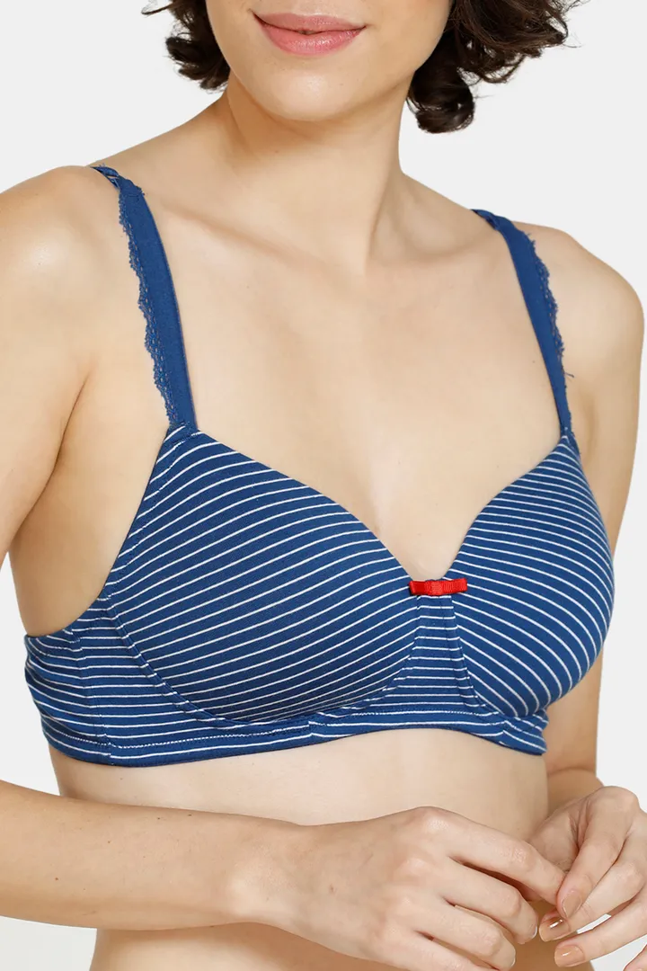 Zivame Striped Padded Non Wired 3 4th Coverage T Shirt Bra