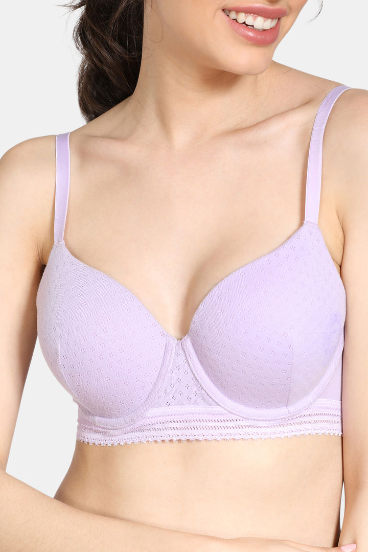 Zivame Pointelle Padded Regular Wired 3 4th Coverage T Shirt Bra