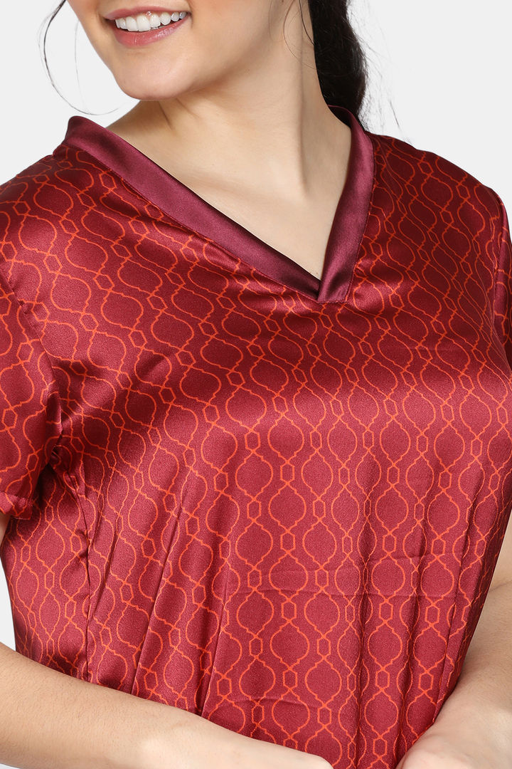 Zivame Plum Sangria Satin Full Length Nightdress