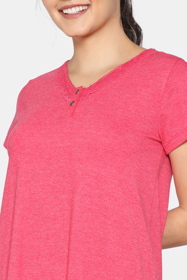 Zivame Summer Blush Knit Cotton Blend Knee Length Nightdress