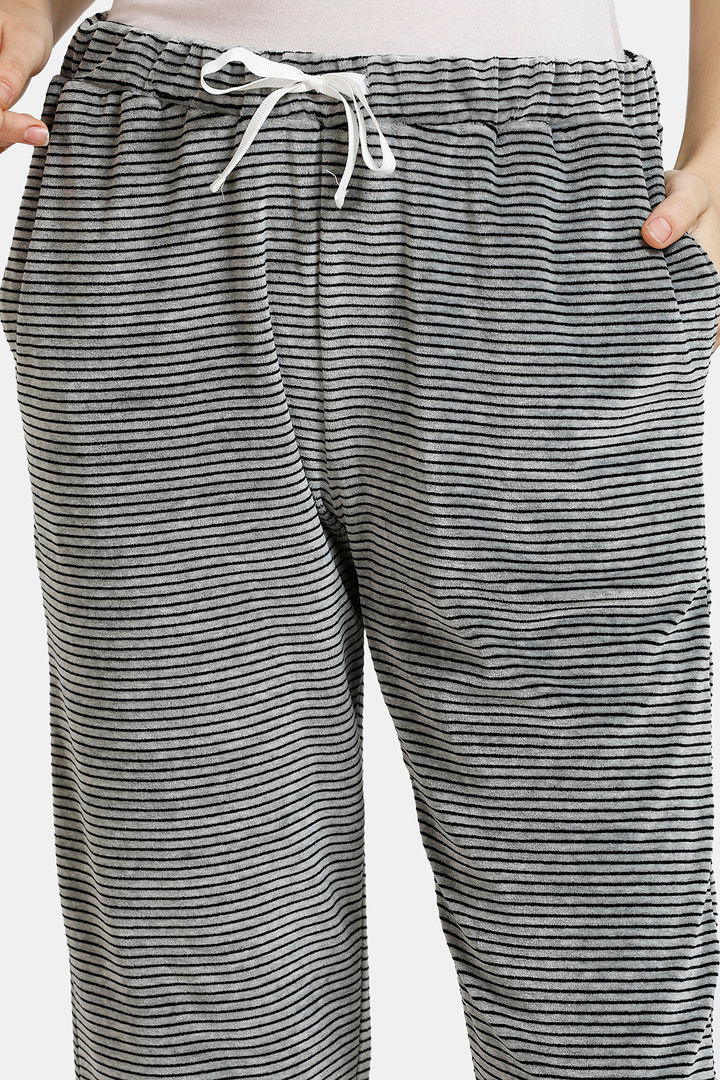 Zivame Velour Poly Knit Super Soft Striped Sleep Pyjama