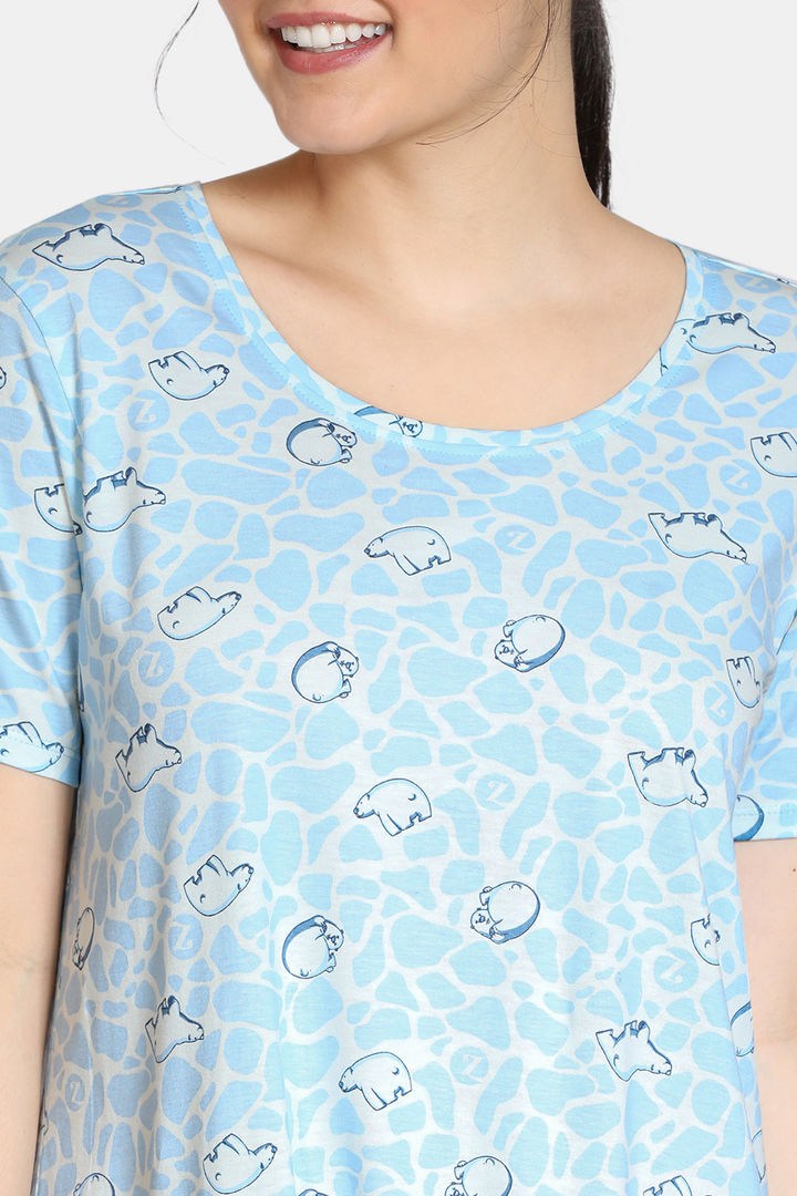 Zivame Arctic Wild Cotton Mid Length Nightdress