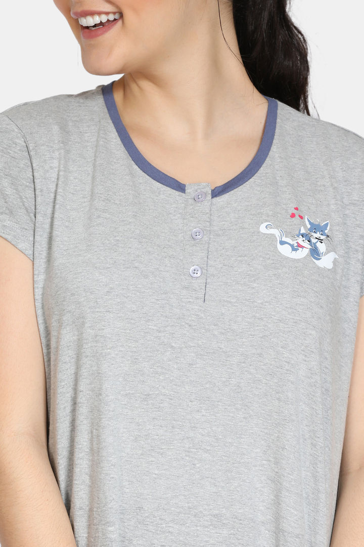 Zivame Bob Berry Knit Cotton Blend Mid Length Nightdress