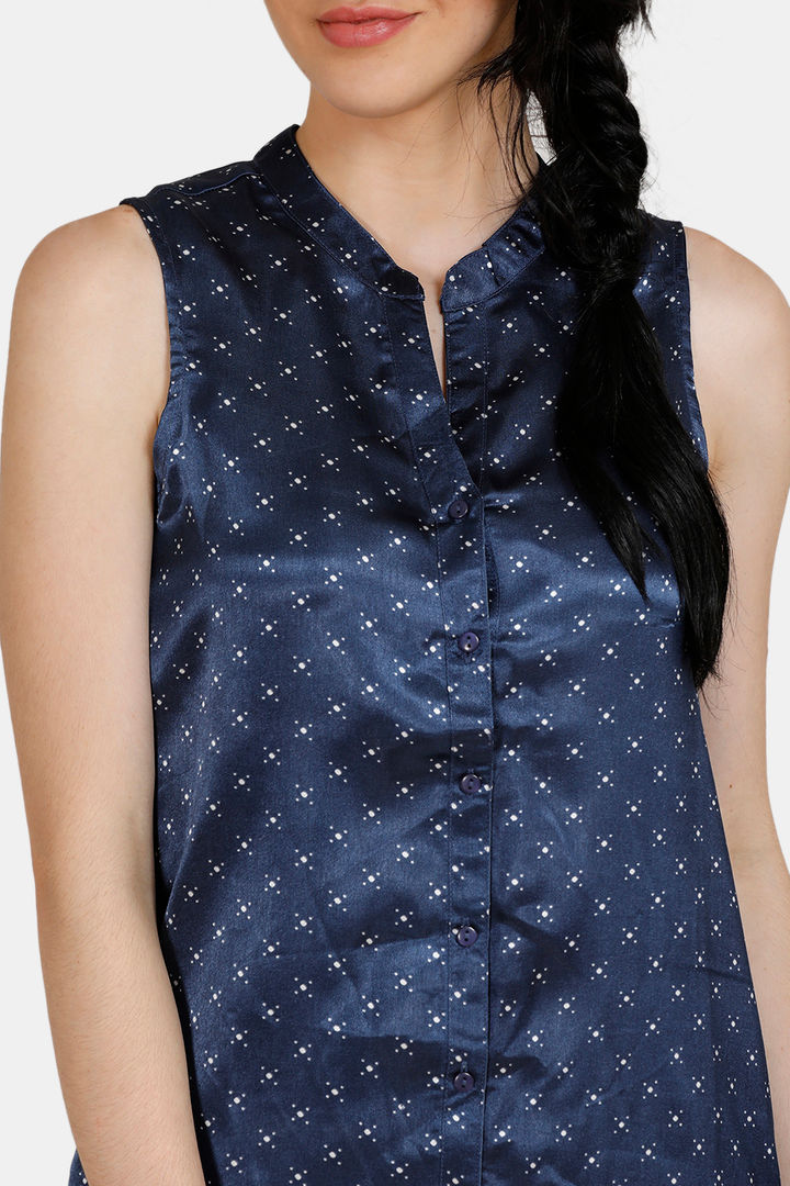 Zivame Satin Stripes N Polkas Polyester Mid Length Nightdress