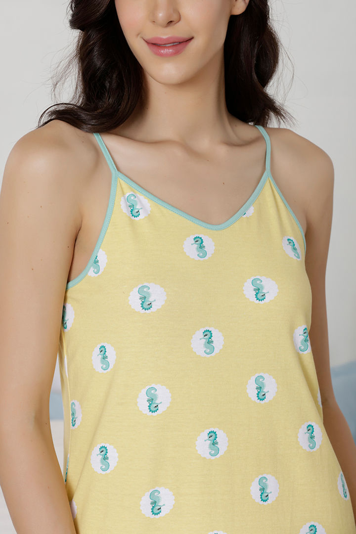 Zivame Sea Life Cotton Knit Short Night Dress