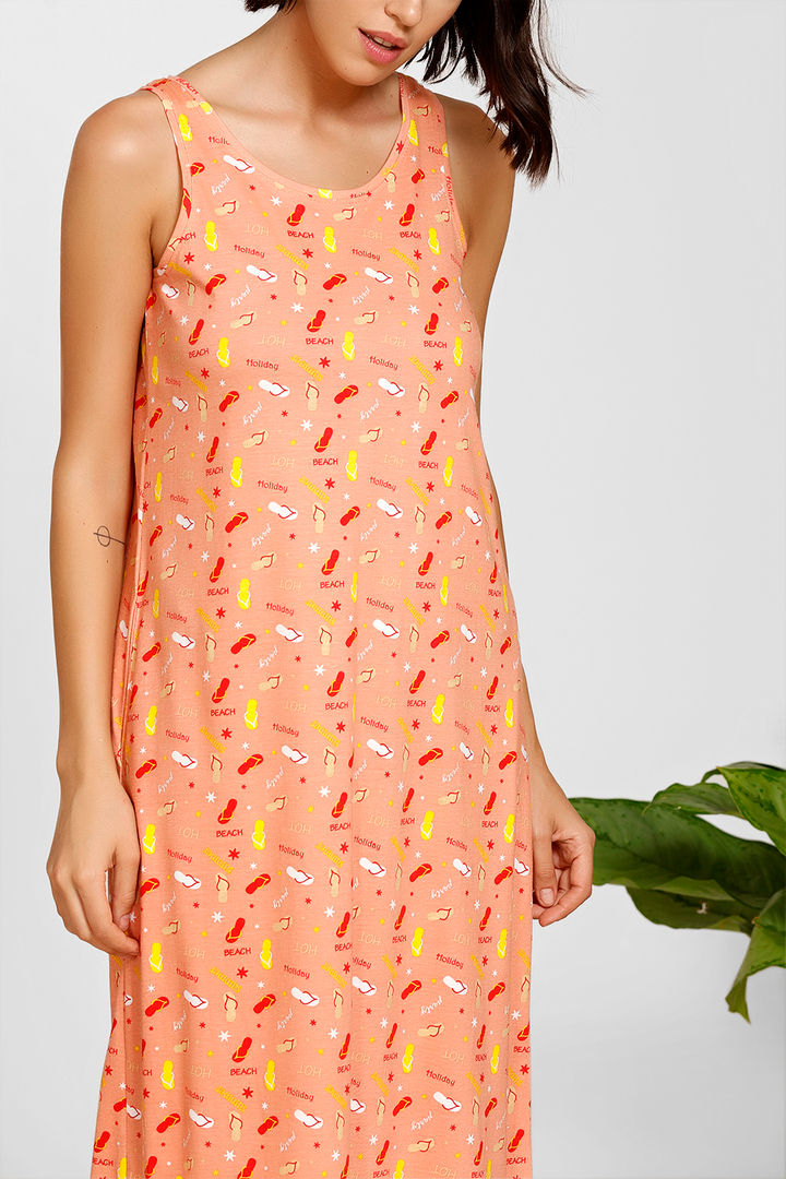 Zivame Beach Party Knit Cotton Mid Length Nightdress
