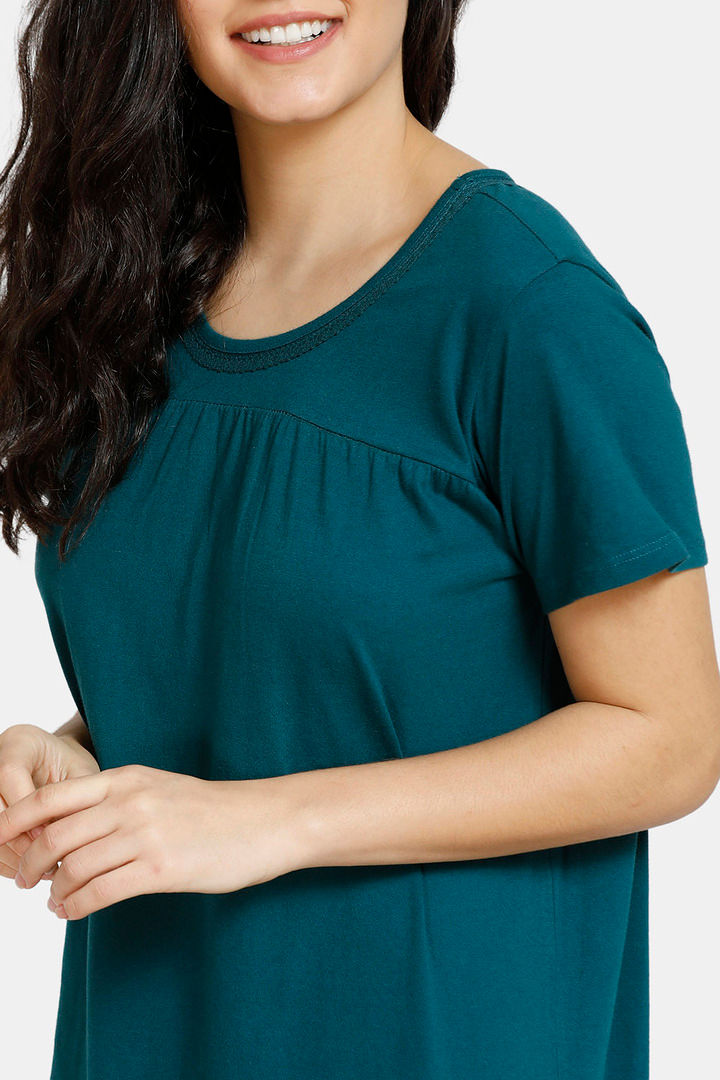 Zivame Dark Blooms Knit Cotton Full Length Nightdress
