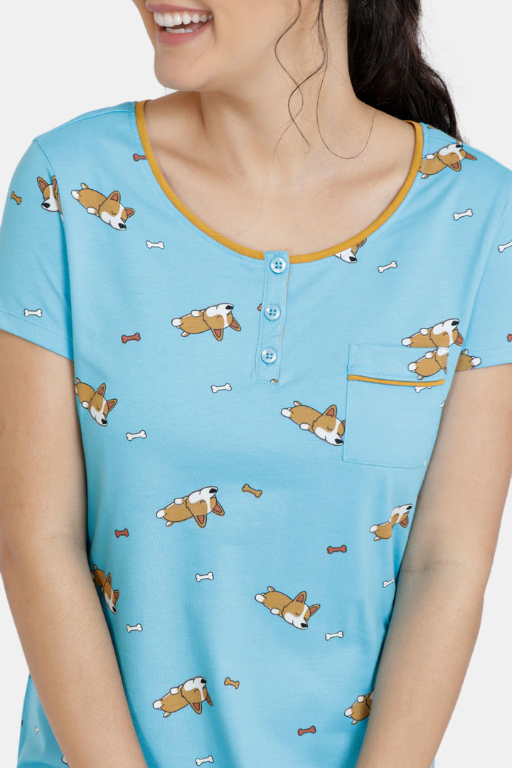 Zivame Paws Cotton Mid Length Nightdress