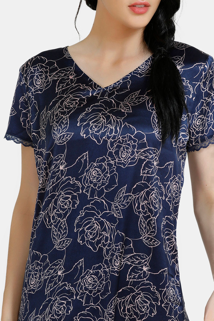 Zivame Floral Fantasy Satin Silk Short Length Night Dress