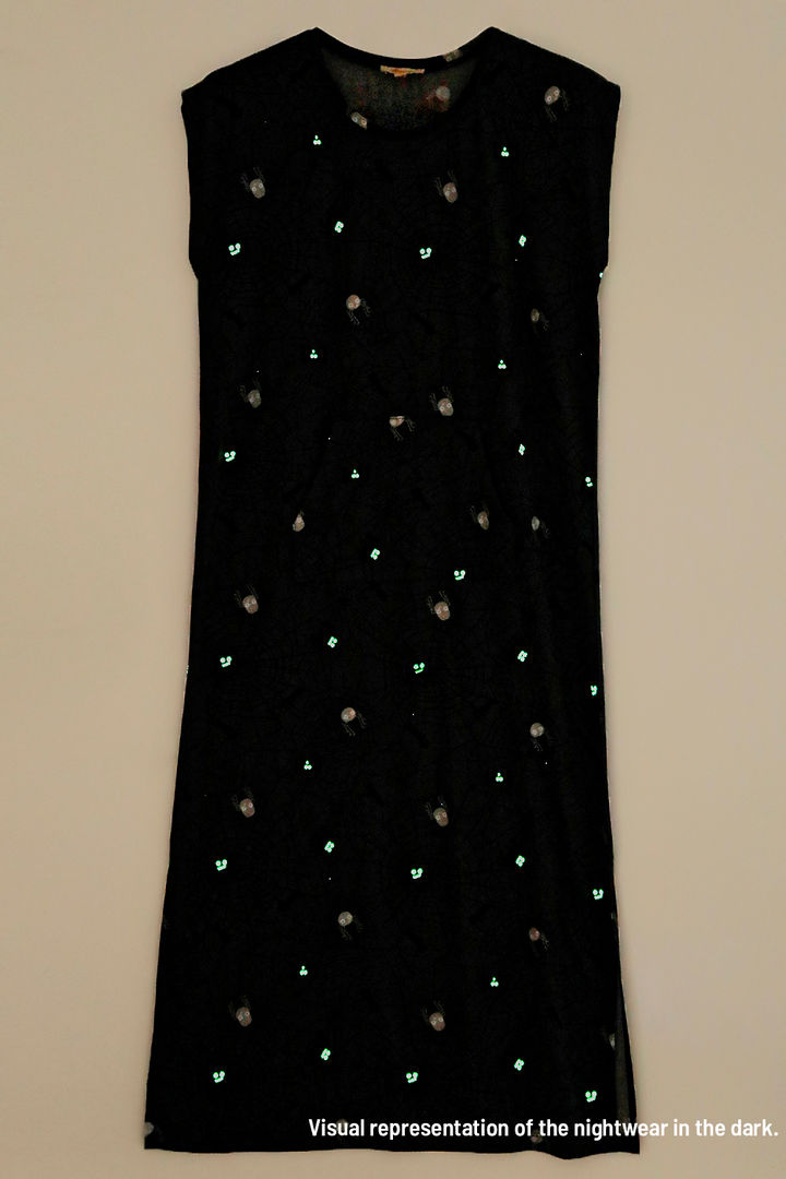 Zivame Spooky Spider Glow In The Dark Butter Soft Poly Knit Mid Length Nightdress