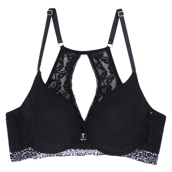 model image of Zivame All That Lace Medium Coverage Front Open Bra-Black
