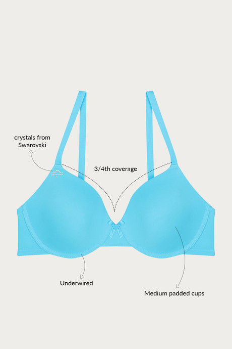 Zivame Zodiac Collection Padded Wired 3 4th Coverage T Shirt Bra Blue Atoll