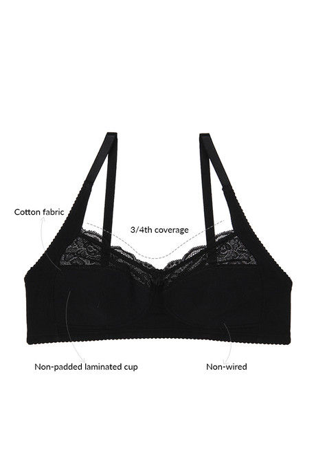 Zivame Cotton Wirefree Cut N Sew Bra Black, Blacks