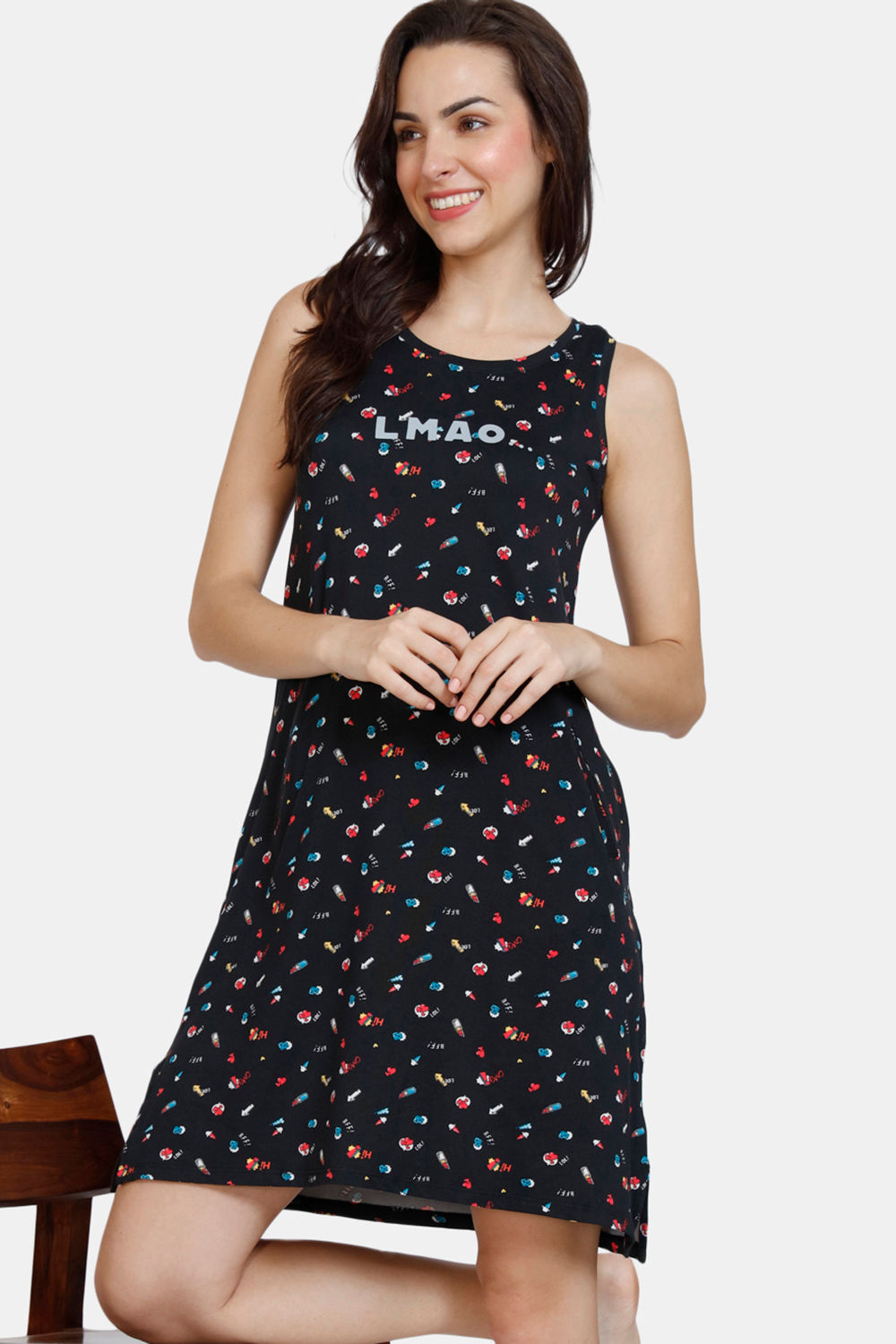 Buy Zivame Paper Town Knit Cotton Mid-Calf Length Night Dress - Blue  Radiance Online