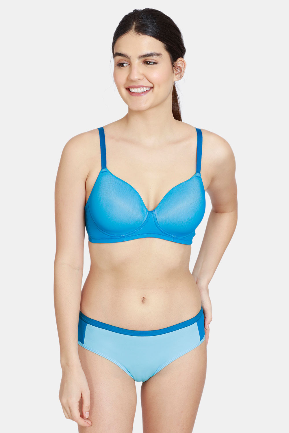 Buy Zivame Abstract Colourplay Mesh  Padded Non Wired 3/4th Coverage T-Shirt Bra With Low Rise Panty - Seaport
