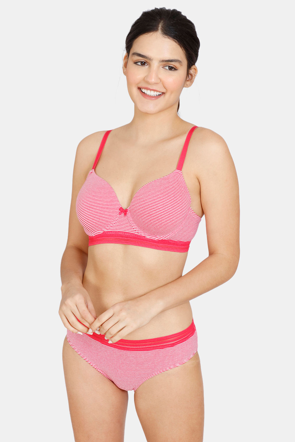 Zivame Wonder Stripe Padded Wired 3/4Th Coverage T-Shirt Bra with Low Rise ...