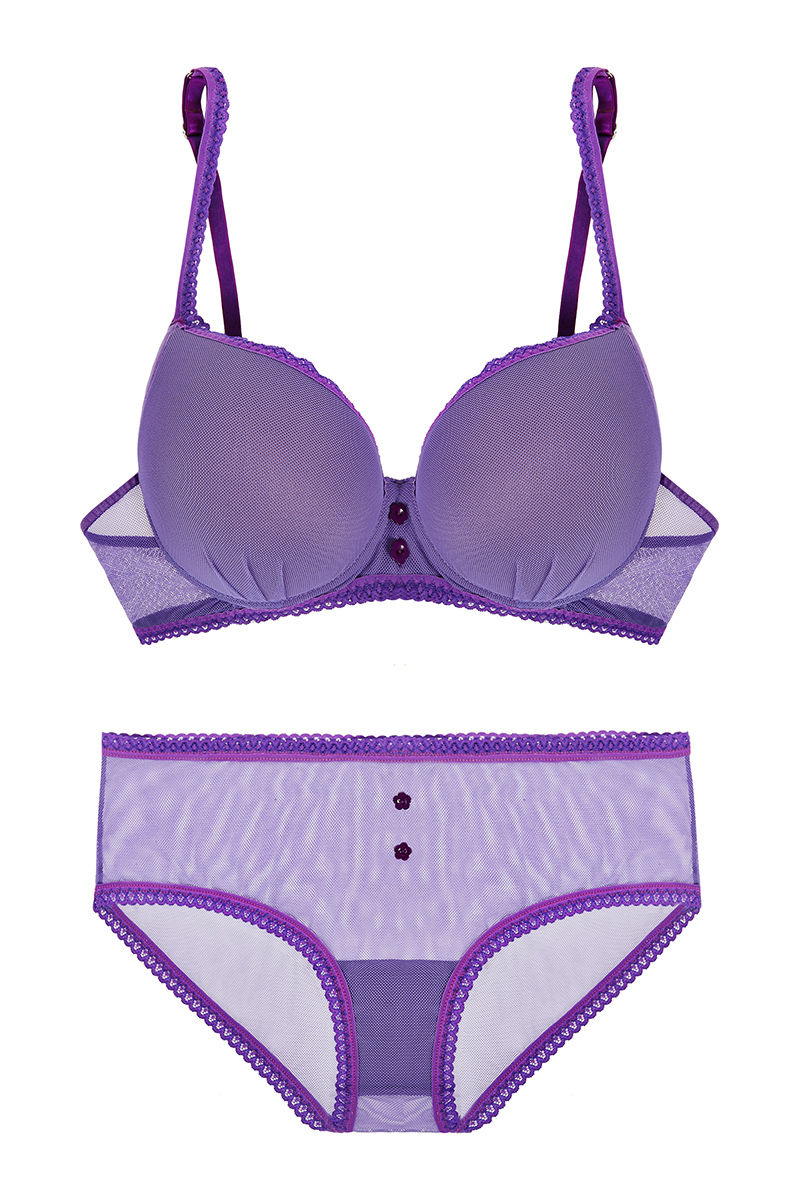 Buy Zivame Hot Mesh Padded Bra with Low Rise Hipster Panty- Purple