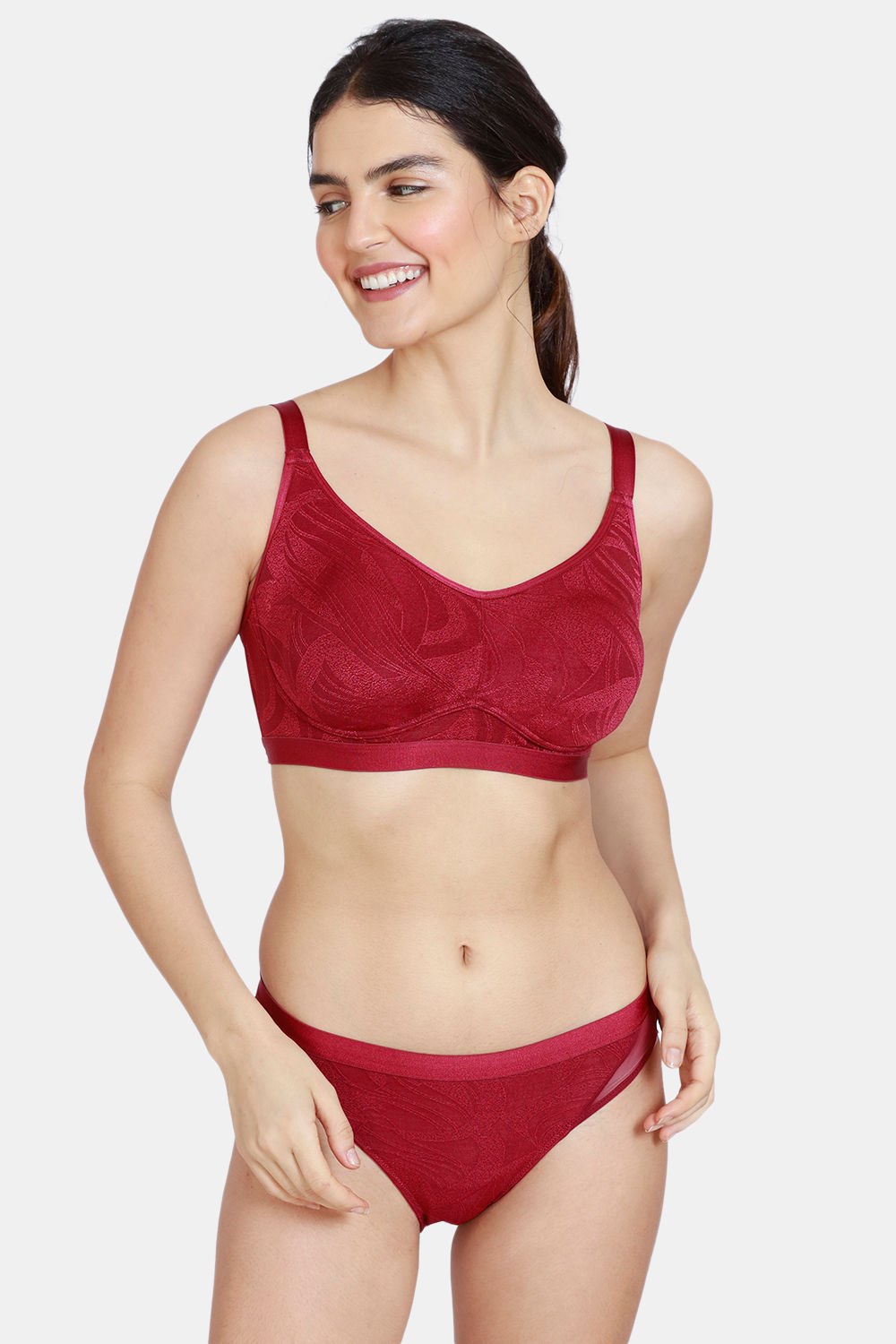 Zivame Jacquard Scrolls Single Layered Non-Wired Full Coverage Super  Support Bra - Rhododendron