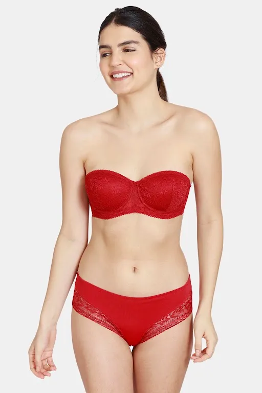 Buy Zivame Love Stories Padded Wired 3/4Th Coverage Strapless Bra With Mid  Rise Panty - Chilli Pepper at Rs.806 online