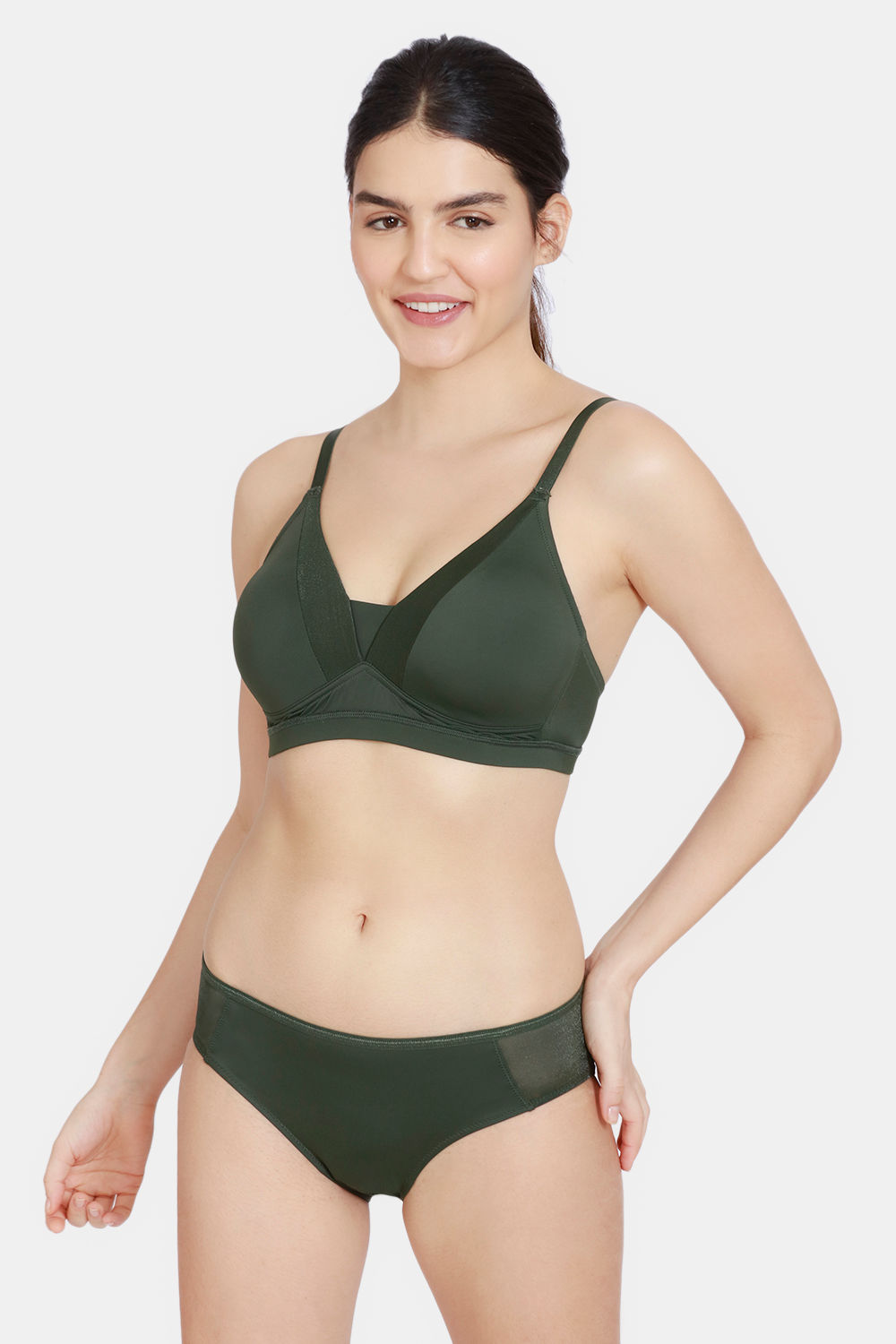 Buy Zivame Firefly Dreams Padded Non-Wired 3/4Th Coverage T-Shirt Bra With Low  Rise Panty - Kombu Green at Rs.1103 online