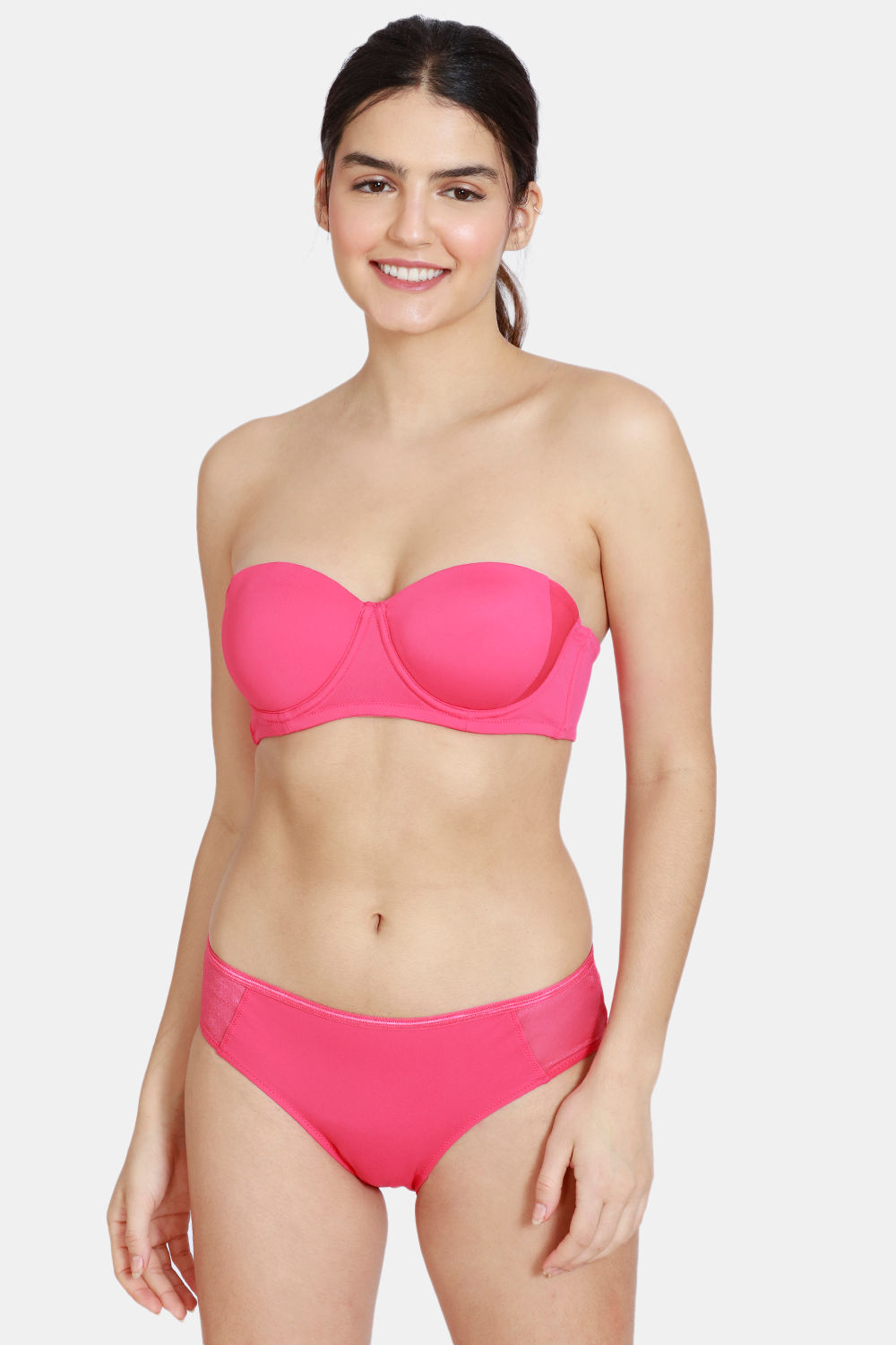 Zivame Coral Glaze Padded Non-Wired 3/4th Coverage Lace Bra With Hipster  Panty and Robe - Cinnabar