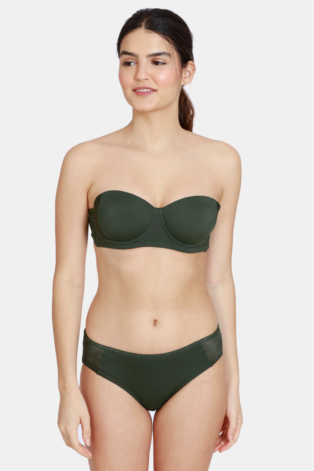 Zivame Padded Wired 3/4th Coverage Strapless Bra - Green