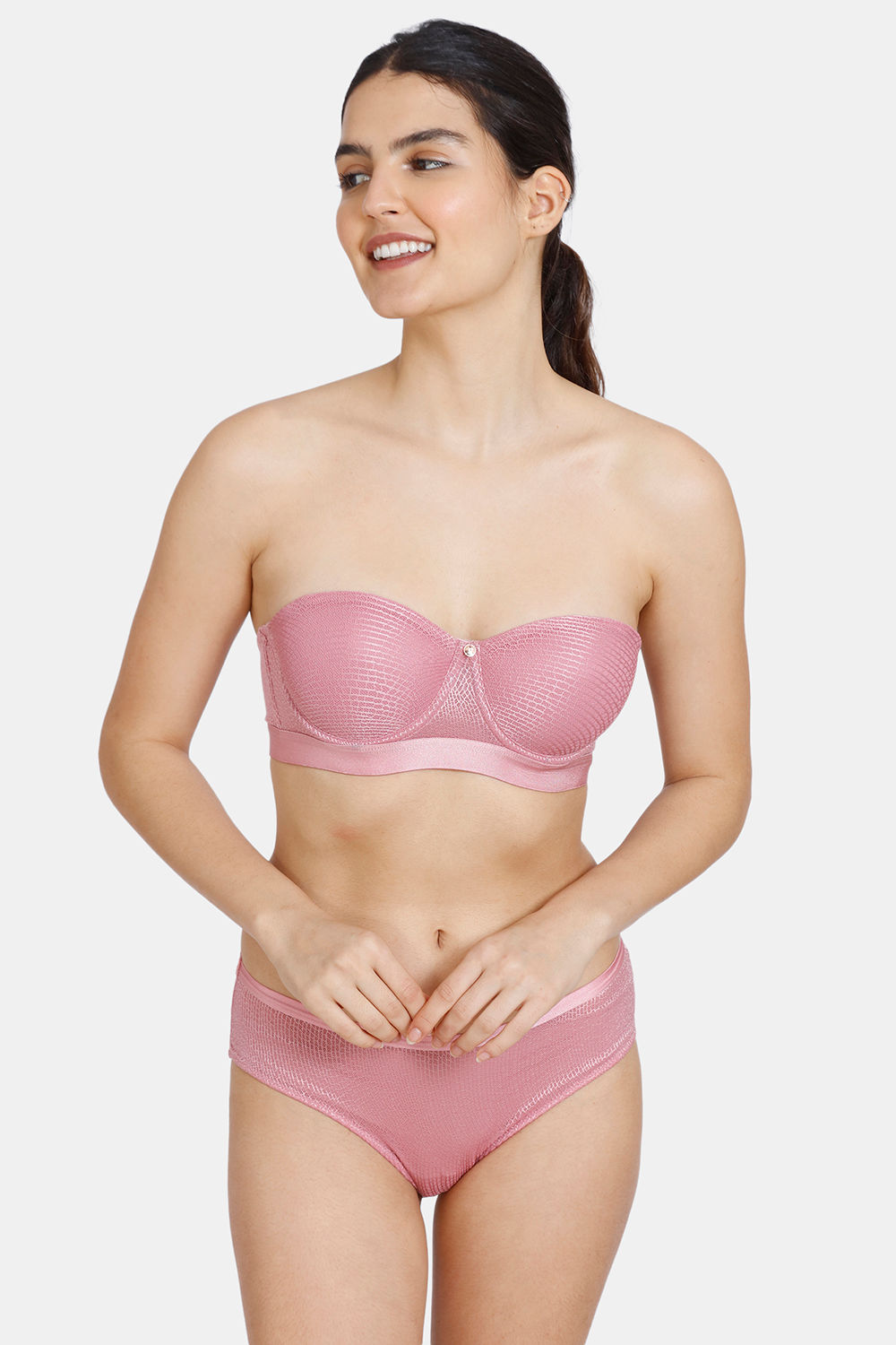 Buy Zivame Champagne Nights  Padded Wired 3/4Th  Coverage Strapless Bra With Hipster Panty - Polignac