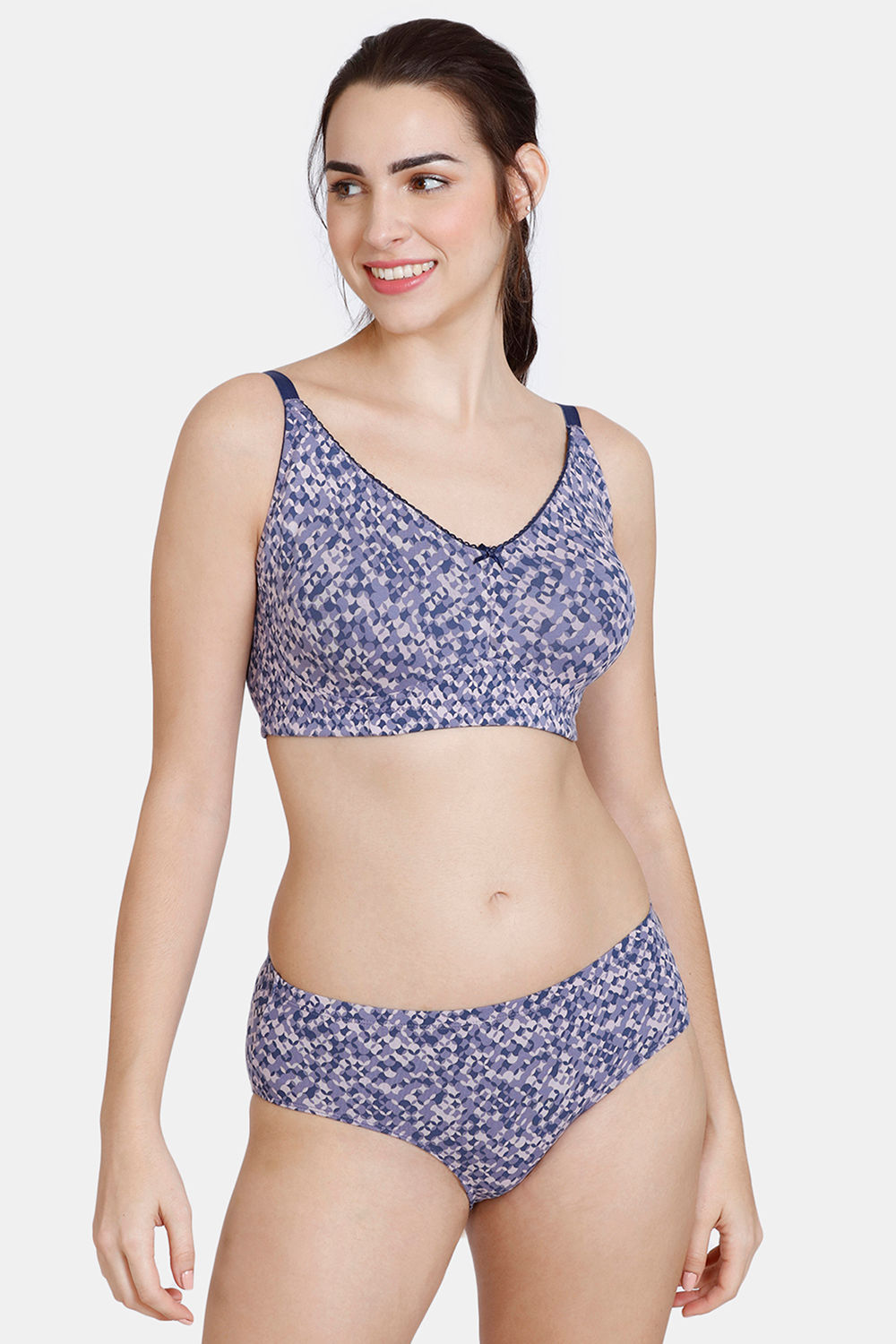 Buy Zivame Mosaic Valley Double Layered Non Wired 3/4th Coverage T-Shirt Bra With Hipster Panty - Purple Print