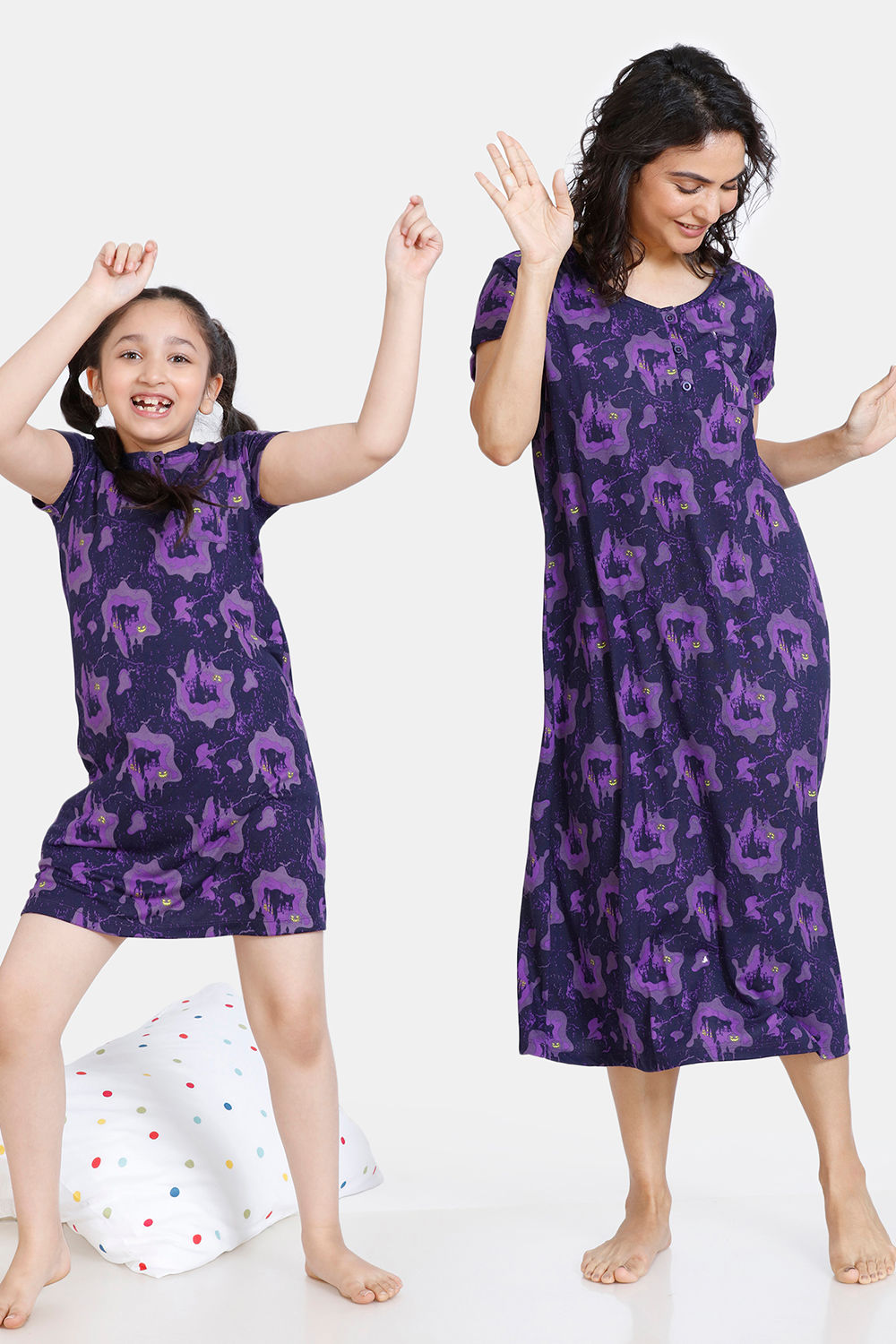 Buy Zivame Mini Me Knit Poly Mom-Kid Mid length Nightdress - Parachute Purple