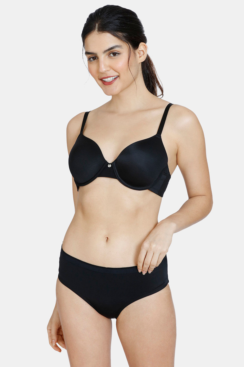Buy Zivame Beautiful Basics Padded Wired 3/4Th Coverage T-Shirt Bra With  Hipster Panty - Dusk Blue at Rs.745 online