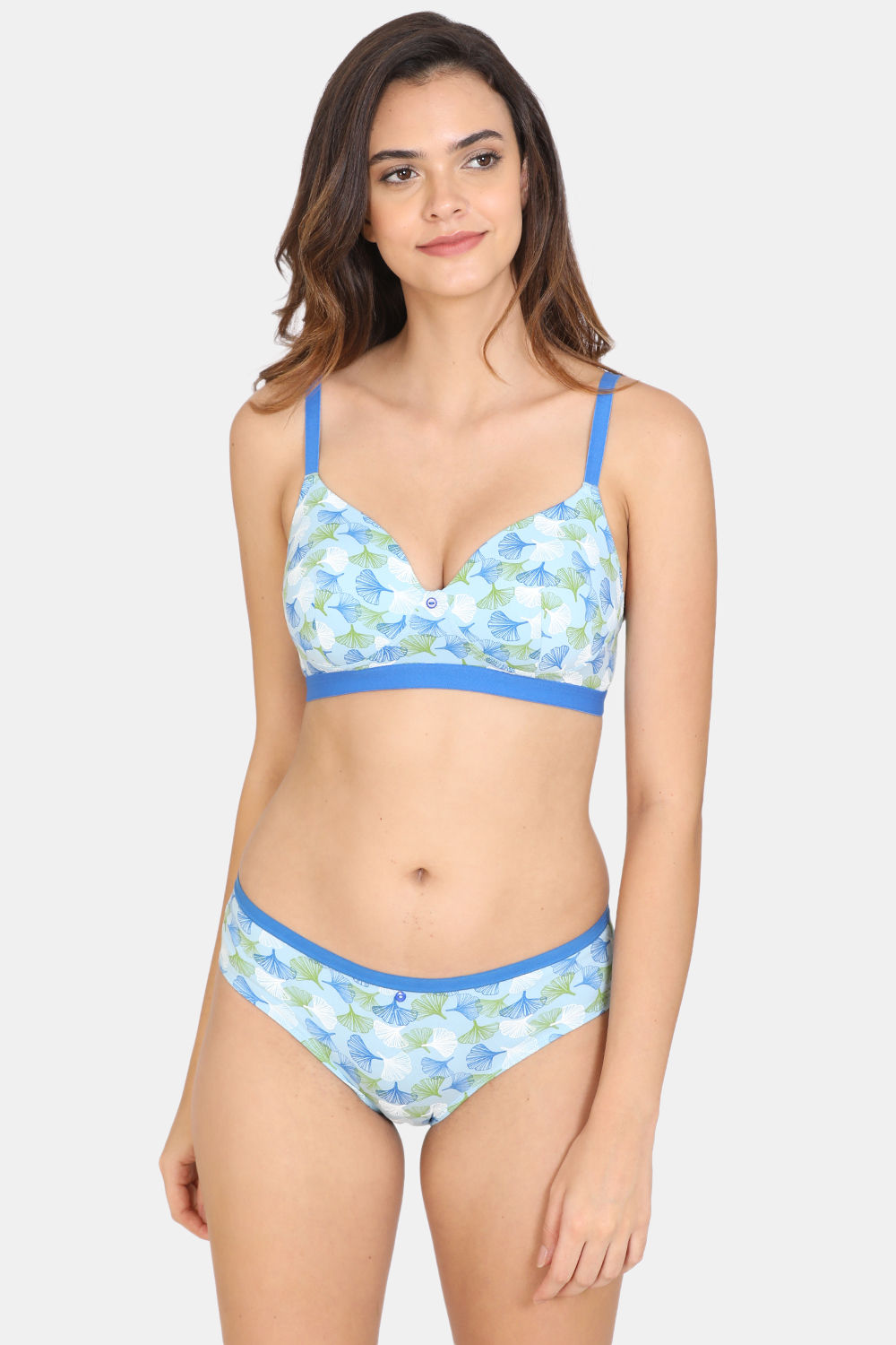 Buy Zivame Asymmetric Print Padded Non-Wired 3/4th Coverage T-Shirt Bra With Low Rise Panty - Blue