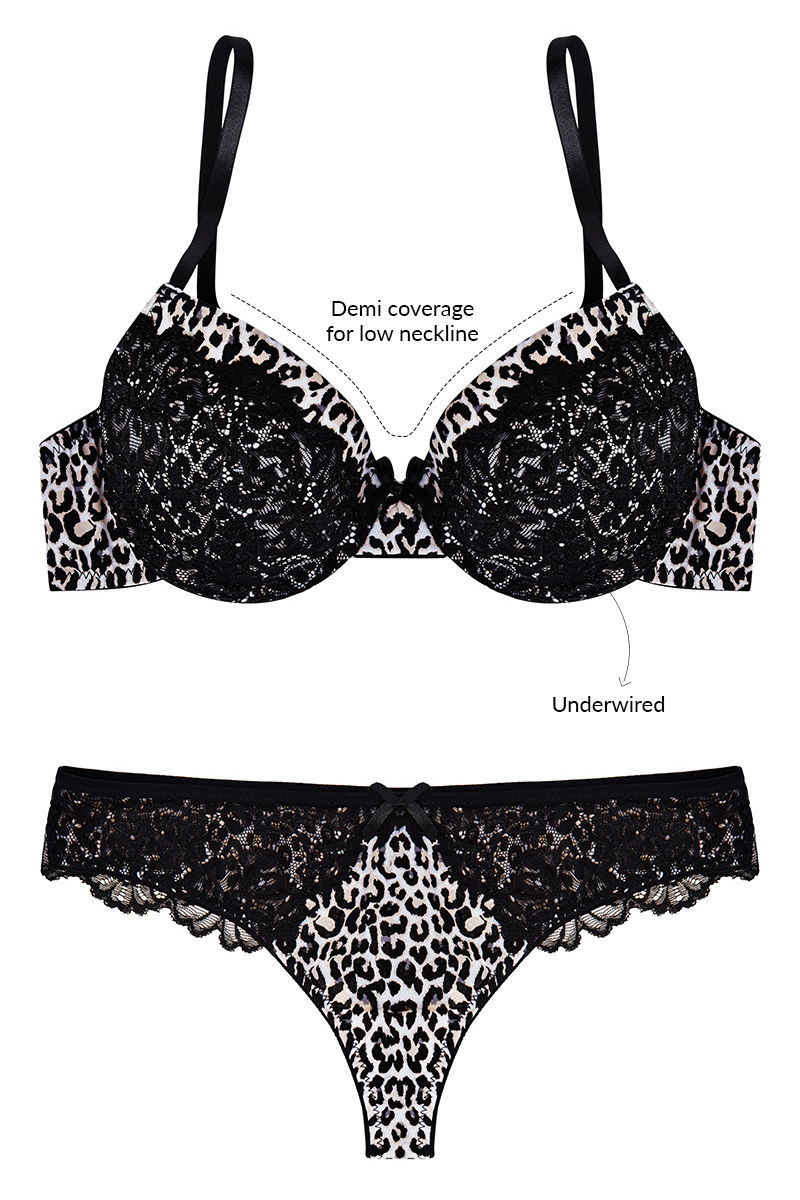 Zivame Cuppa Contrast Animal Print Moderate Pushup Bra With Low Rise Thong  Panty-Animal