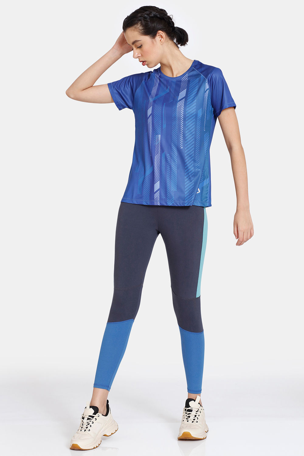 Buy Zelocity Relaxed Fit Quick Dry Top With High Rise Cotton Rich Leggings - Wedgewood