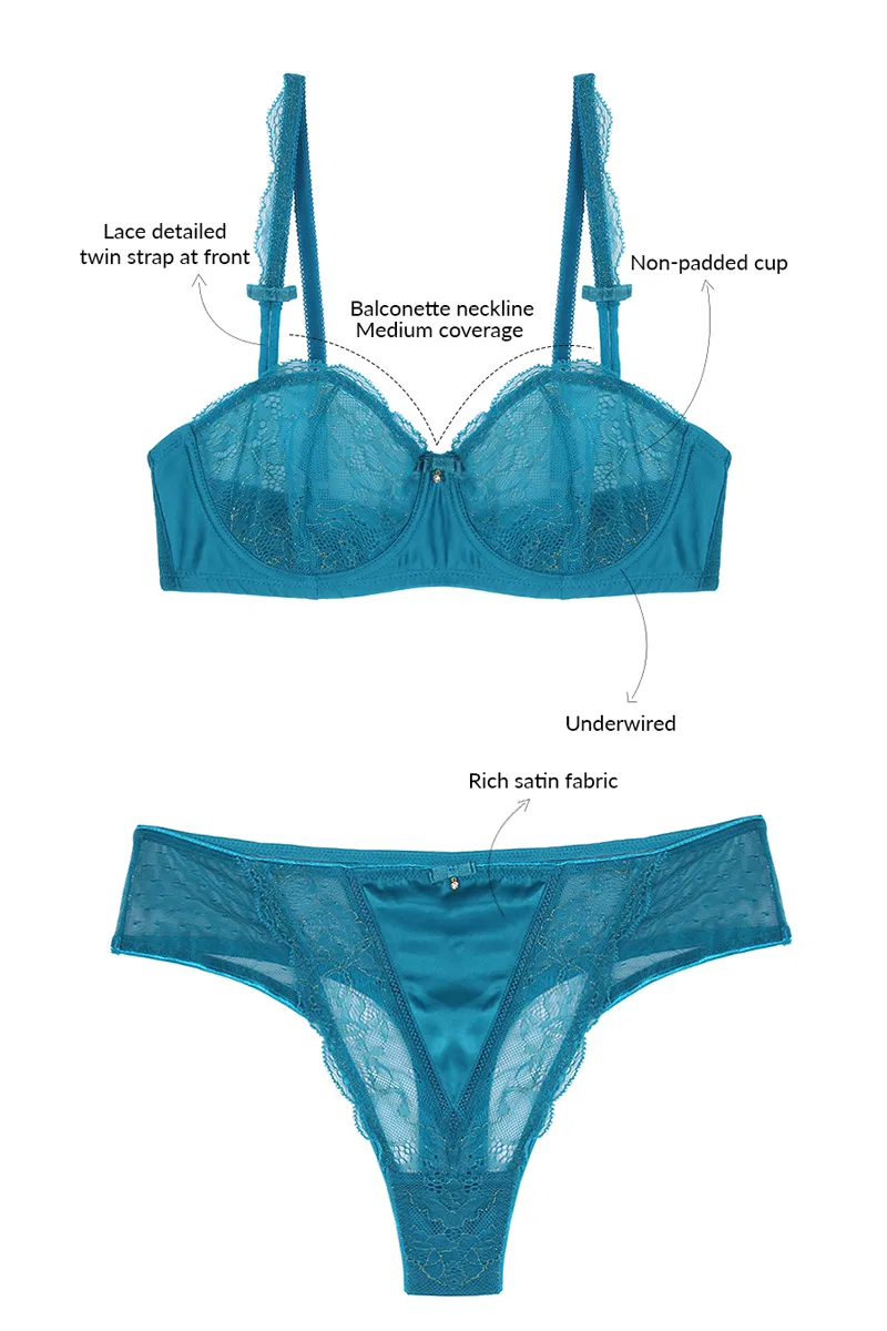 Buy Zivame Satin Balconette Bra with Mid Rise Bikini Panty- Mermaid Blue at  Rs.1890 online
