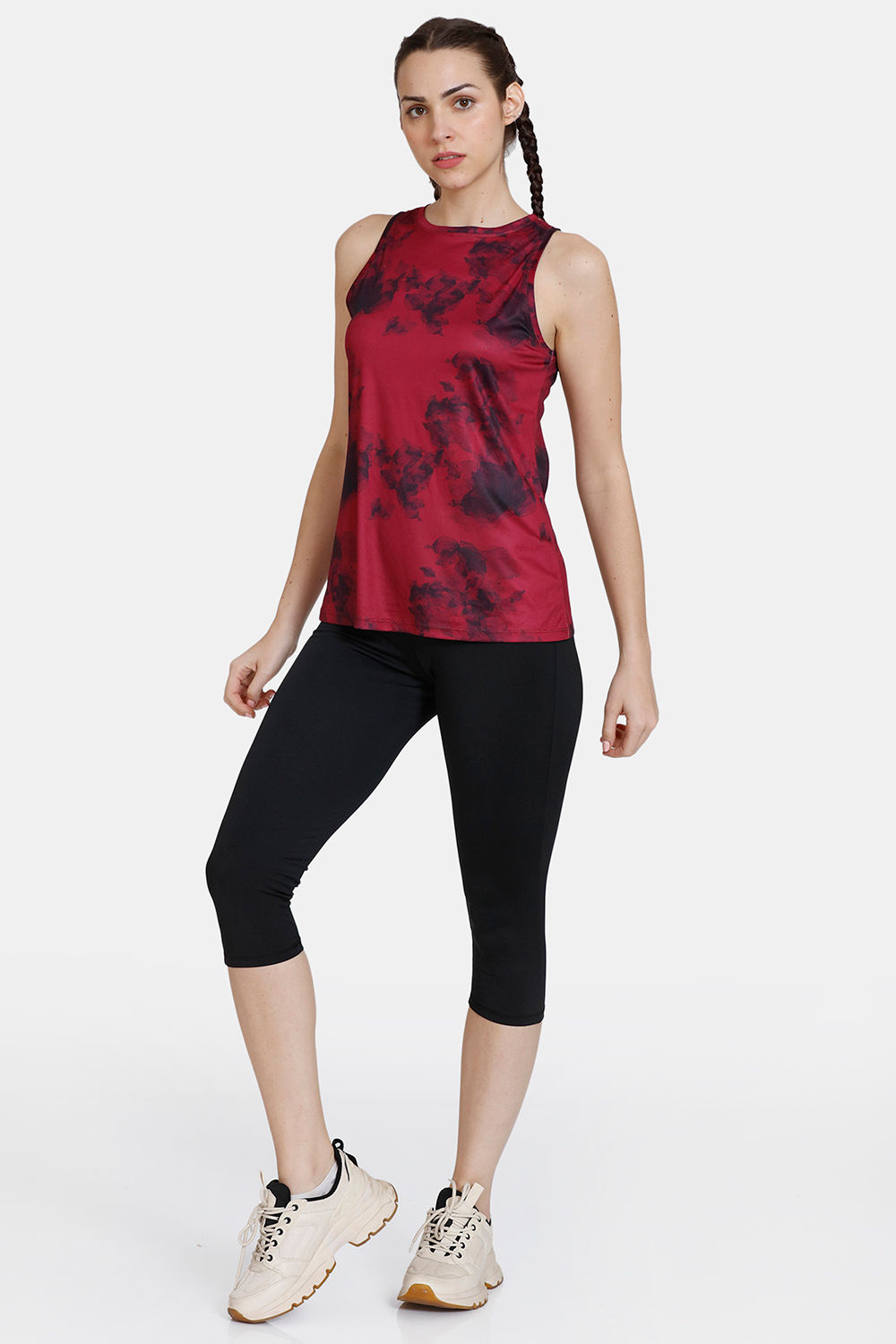 Buy Zelocity Quick Dry Tank Top With High Rise Capris - Beet Red