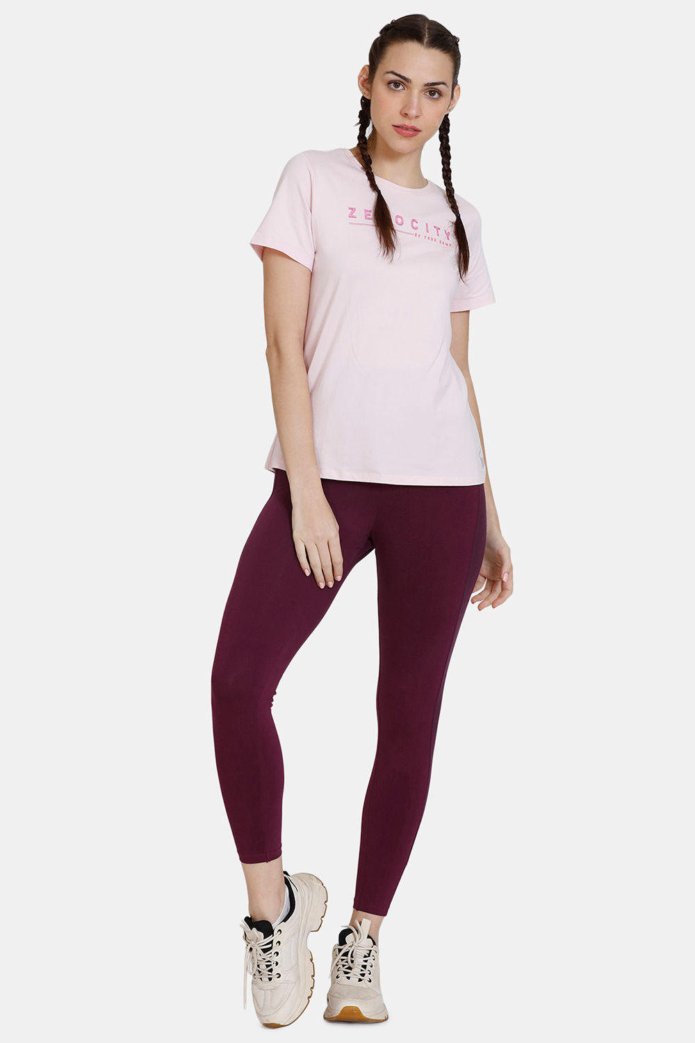 Buy Zelocity Relaxed Cotton Top With High Rise Cotton Super Soft Leggings - Cherry Blossom