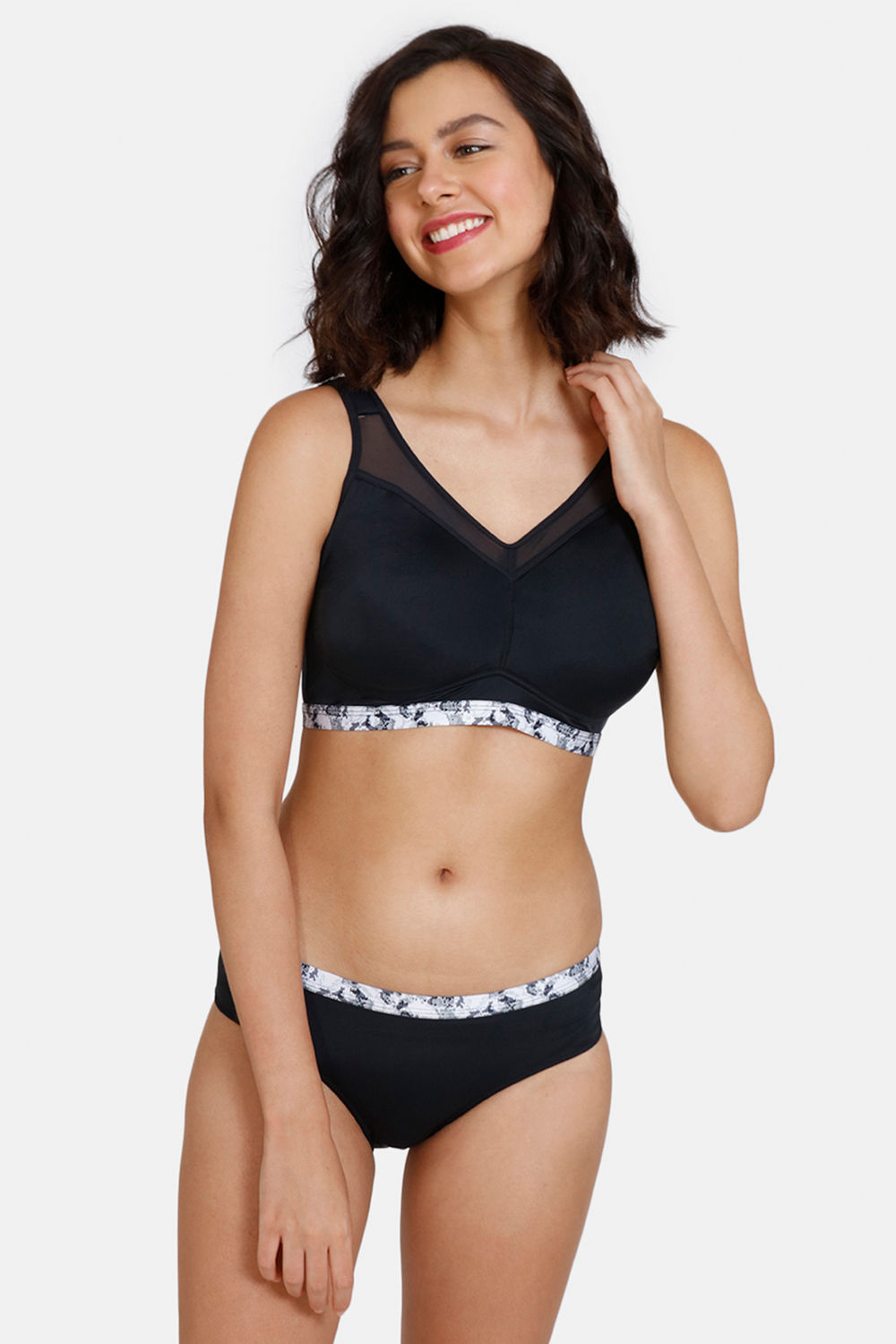 Buy Zivame Pixel Play Lightly Lined Non-Wired Full Coverage Minimiser Bra With Hipster Panty - Anthracite