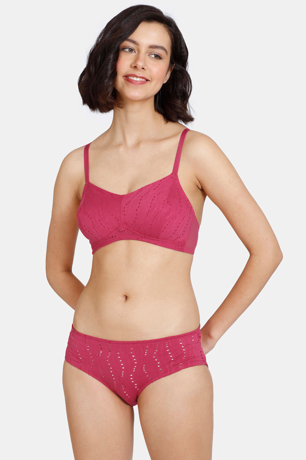 Buy Zivame Kokum Sherbet Double Layered Non-Wired 3/4th Coverage T-Shirt Bra With Hipster Panty - Love Potion