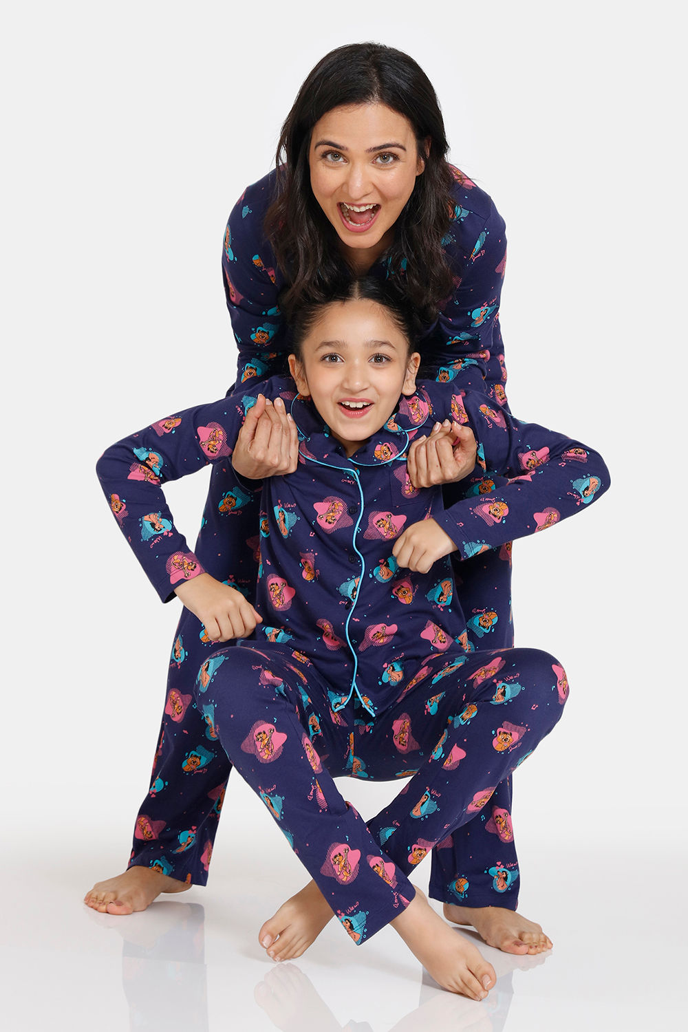 Zivame Mini Me Knit Cotton Mom-Kid Pyjama Sets – Medieval Blue