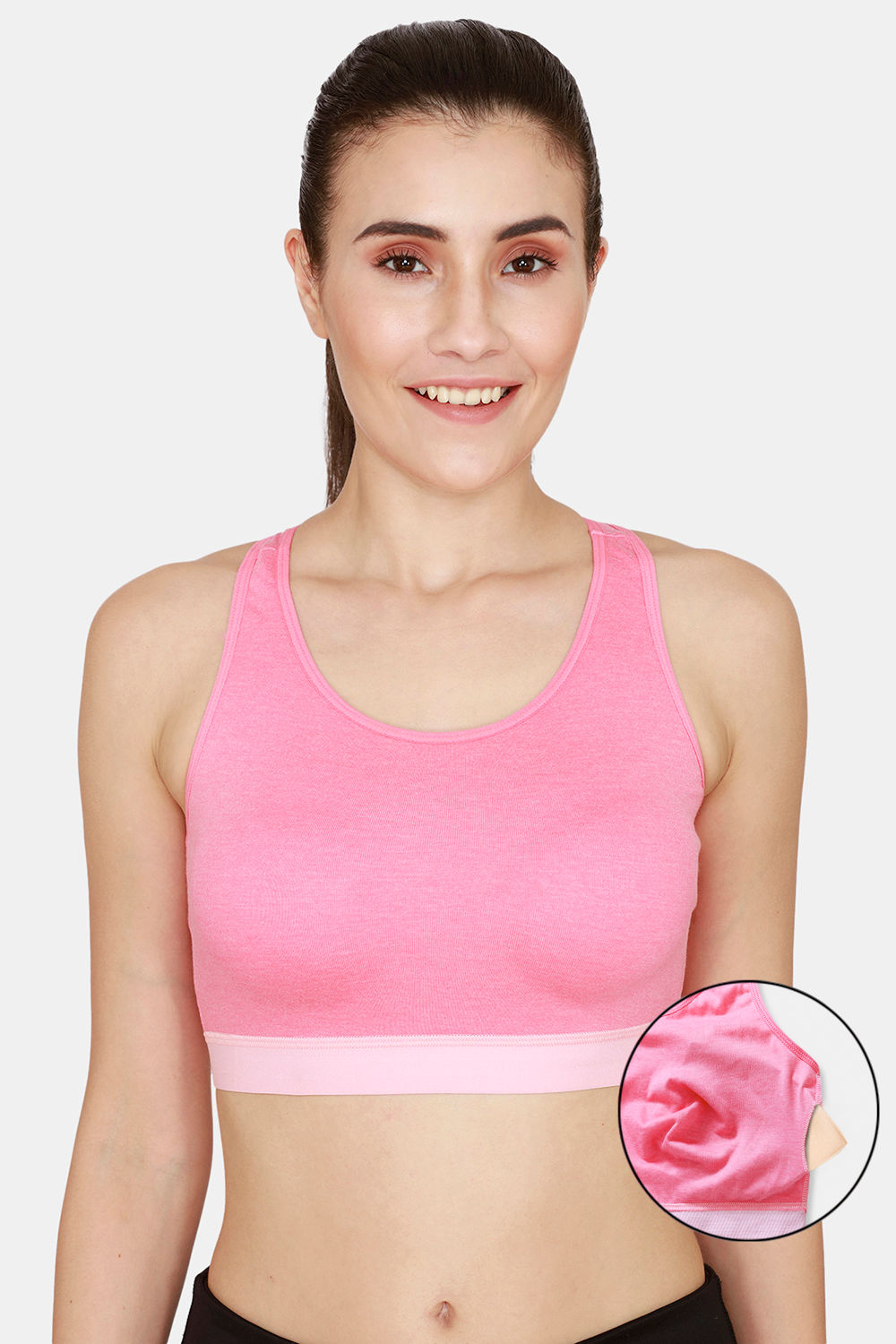 Buy Rosaline Cotton Rich Sports Bra With Removable Pads - Pink Lemonade