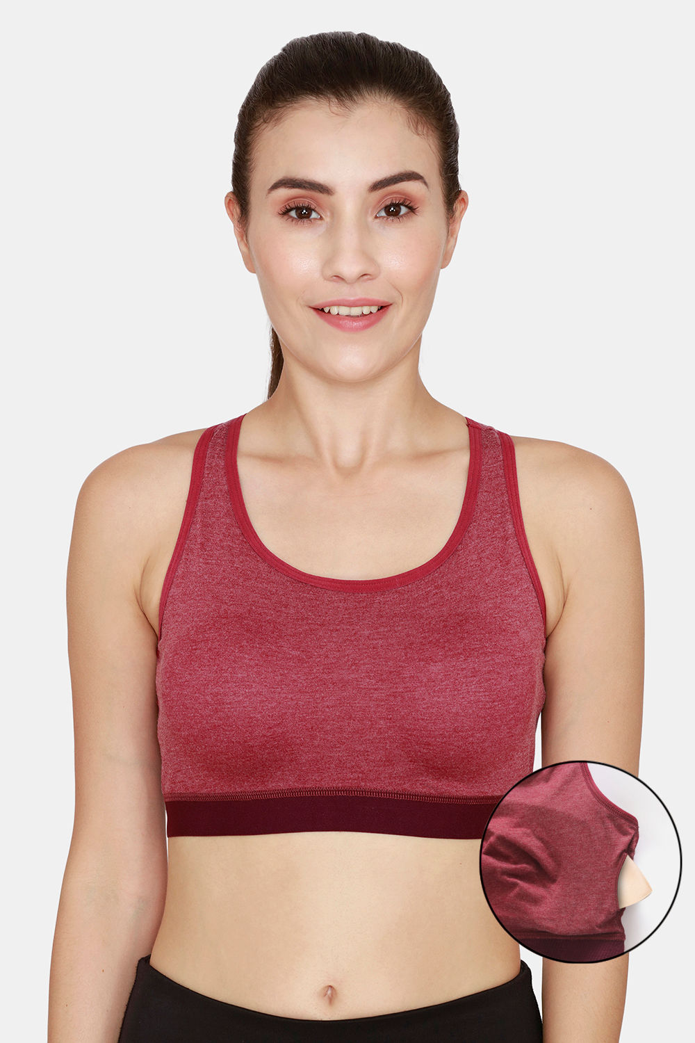 Buy Rosaline Cotton Rich Sports Bra With Removable Pads - Red Plum