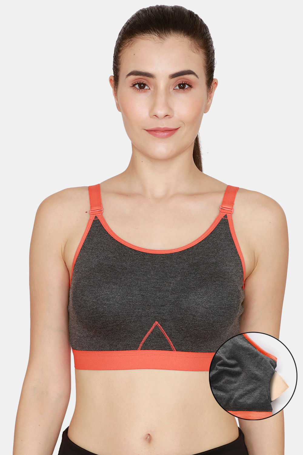 Buy Rosaline Cotton Rich Sports Bra With Removable Pads - Anthra Melange