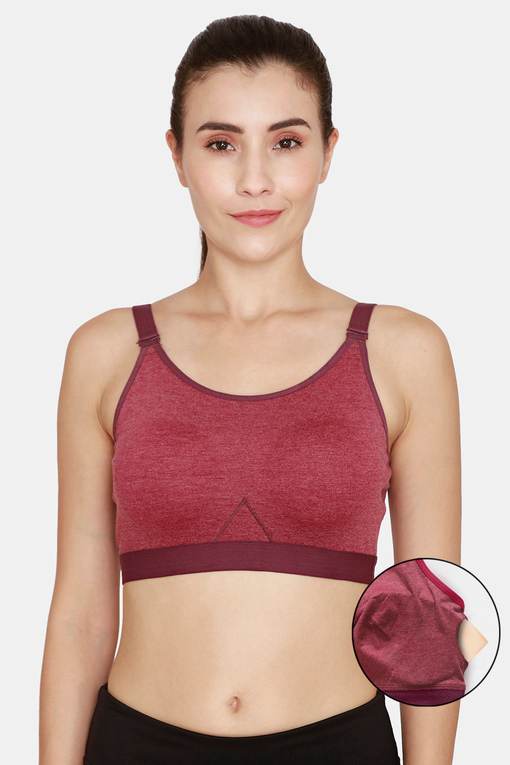 Buy Rosaline Cotton Rich Sports Bra With Removable Pads - Red Plum