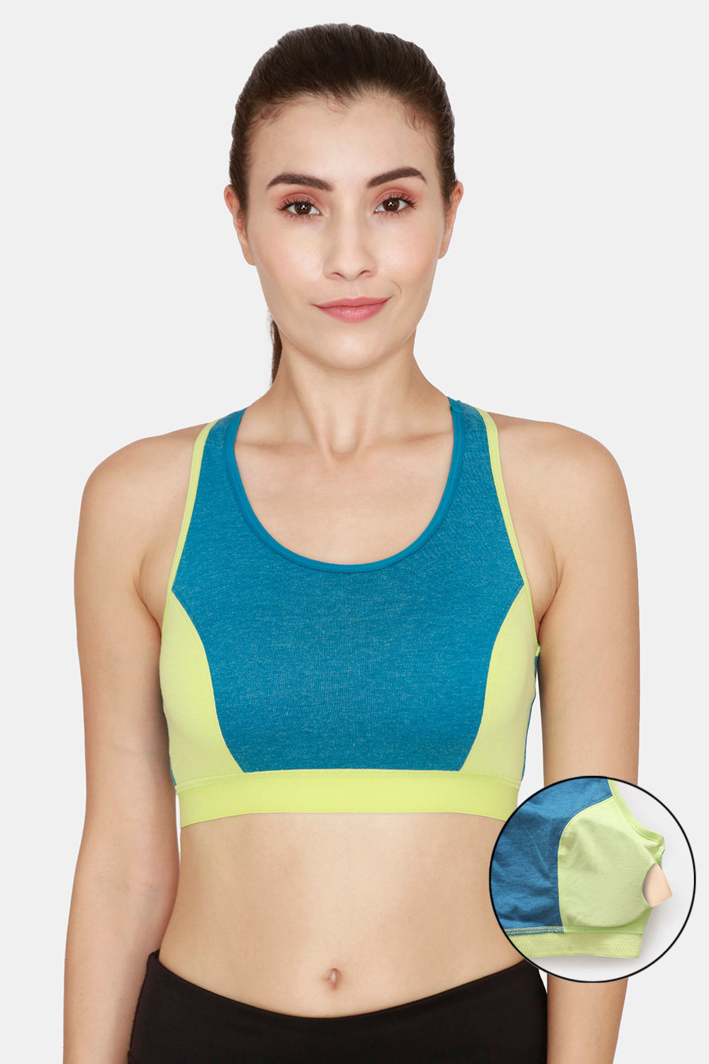 Buy Rosaline Cotton Rich Sports Bra With Removable Pads Saxony Blue