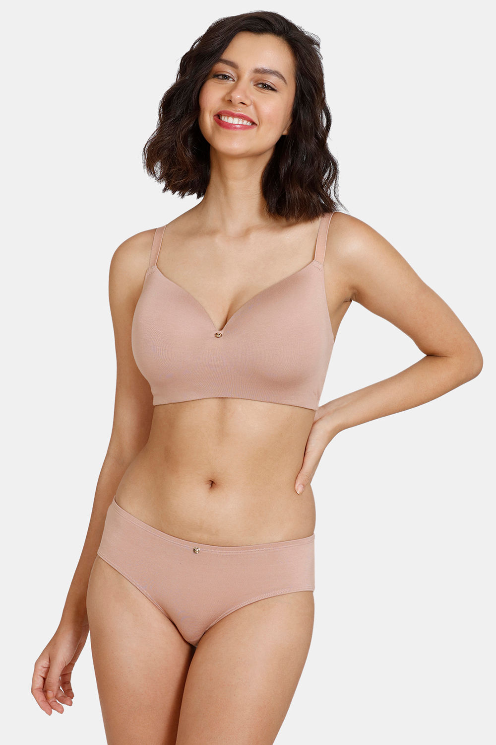 Buy Zivame Breeze Padded Non-Wired Full Coverage T-Shirt Bra With Hipster  Panty - Roebuck at Rs.872 online