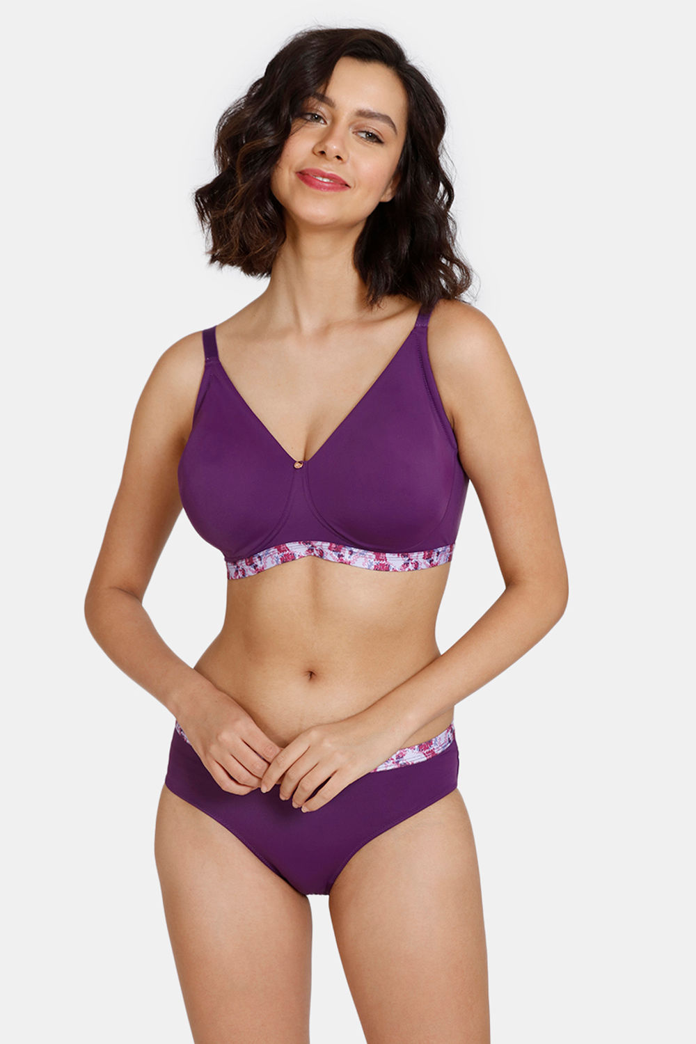 Buy Zivame Pixel Play Lightly Lined Non-Wired Full Coverage Super Support Bra With Hipster Panty - Imperial Purple