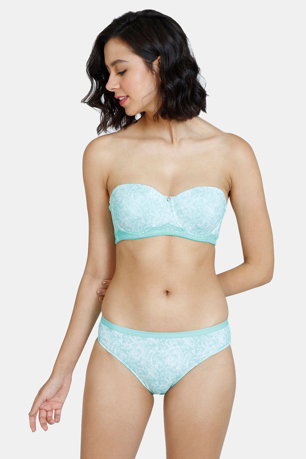 Buy Zivame Mio Amore Padded Wired 3/4th Coverage T-Shirt Bra With Bikini Panty - Green Print